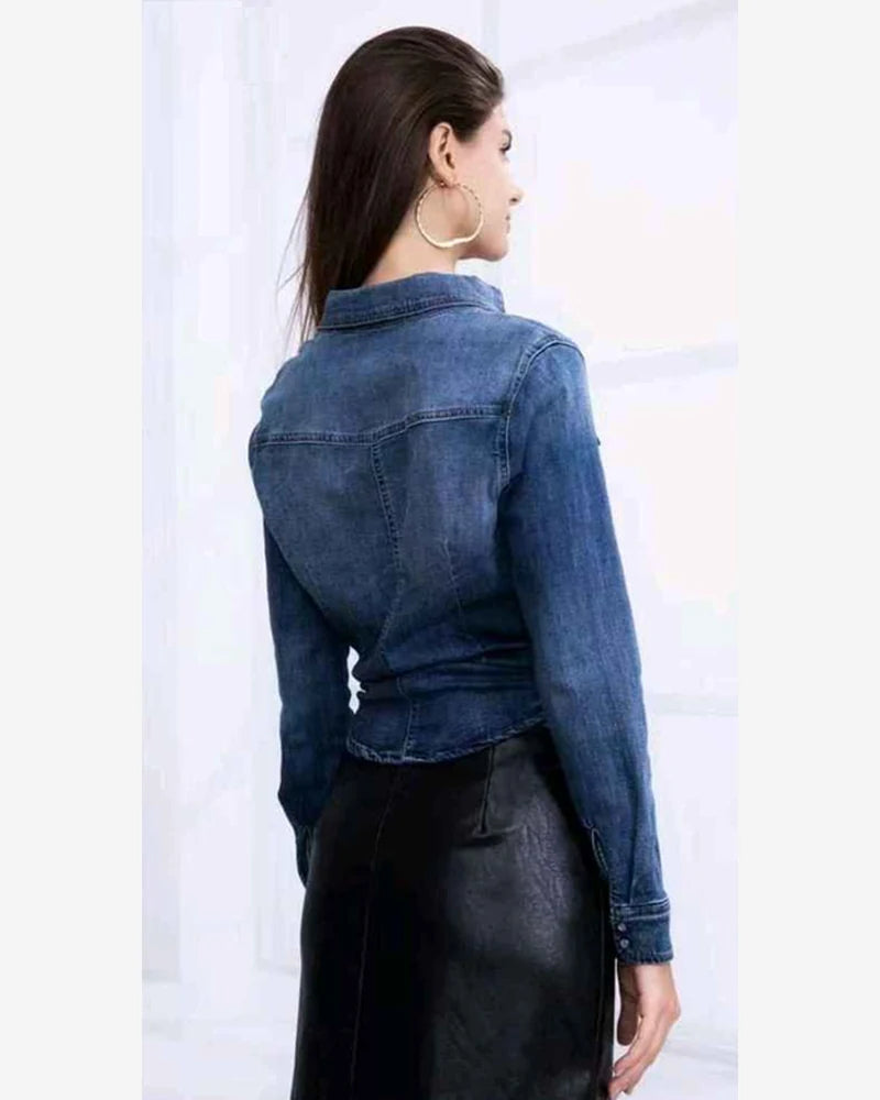 Camicia di jeans donna Water Jeans blu all'ingrosso modello N1610 - L&Y - foto 2