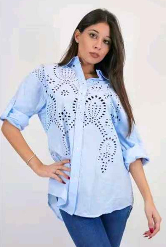 Camicia donna Blu Deise all'ingrosso modello CR-2103 - L&Y