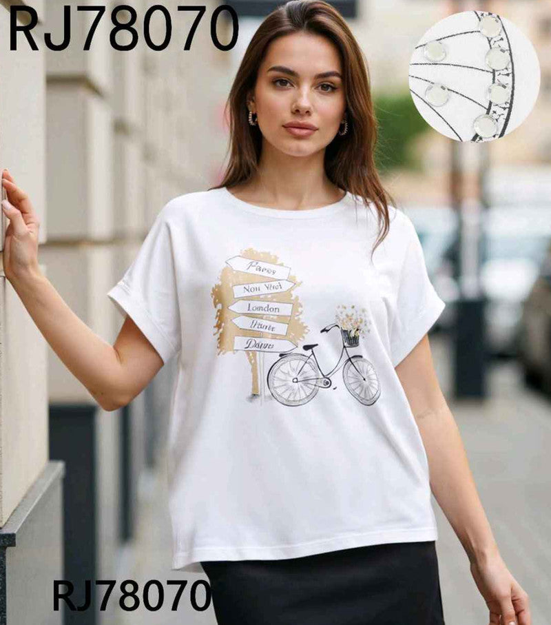 T-shirt donna Blu Oltre all'ingrosso modello RJ78070 - L&Y