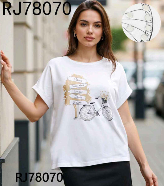 T-shirt donna Blu Oltre all'ingrosso modello RJ78070 - L&Y