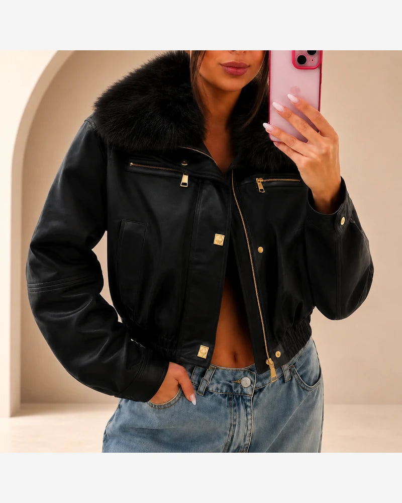 Giacca di ecopelle donna Vincenove nero all'ingrosso modello DA-1102 - L&Y - foto 2