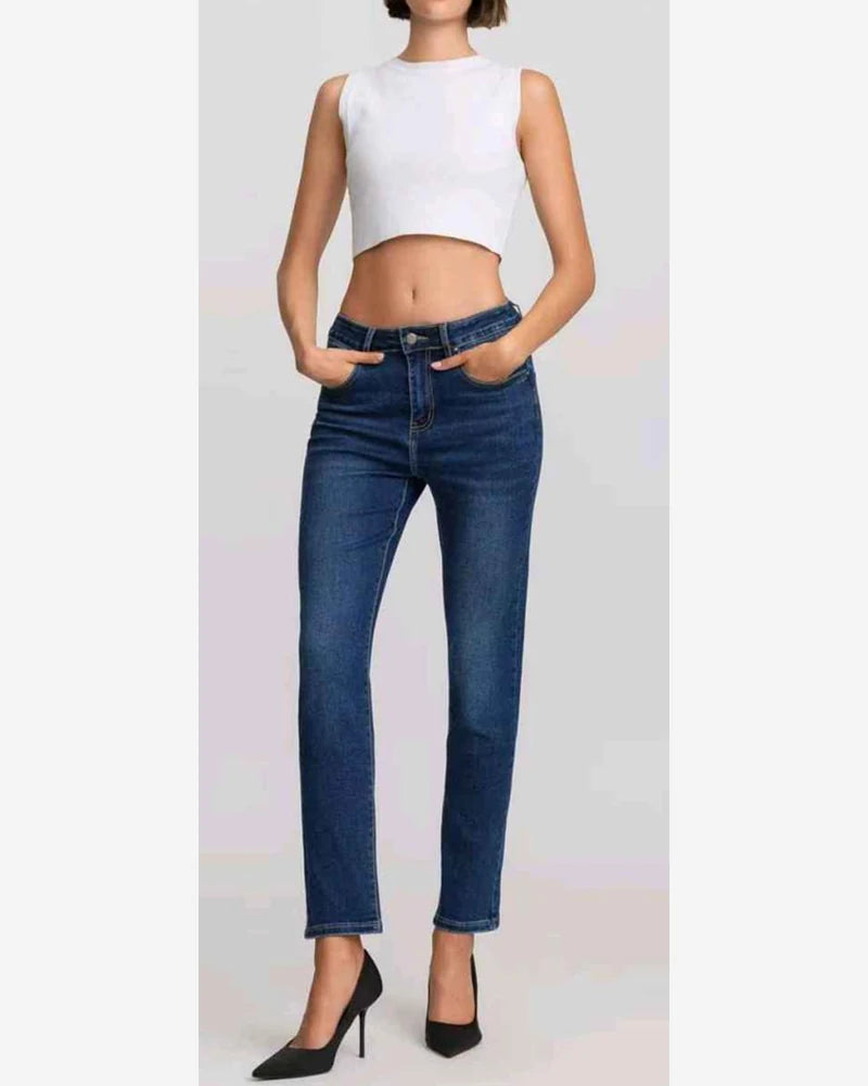 Jeans taglia comoda donna Farfallina blu all'ingrosso modello F7730 - L&Y