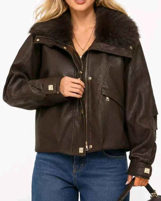 Giacca di ecopelle donna Monte Cervino caffè all'ingrosso modello MH334 - L&Y