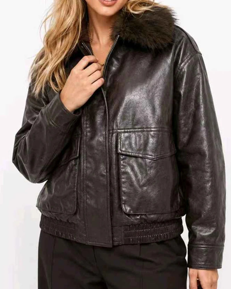 Giacca di ecopelle donna Monte Cervino caffè all'ingrosso modello MH340 - L&Y