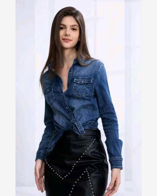 Camicia di jeans donna Water Jeans blu all'ingrosso modello N1610 - L&Y