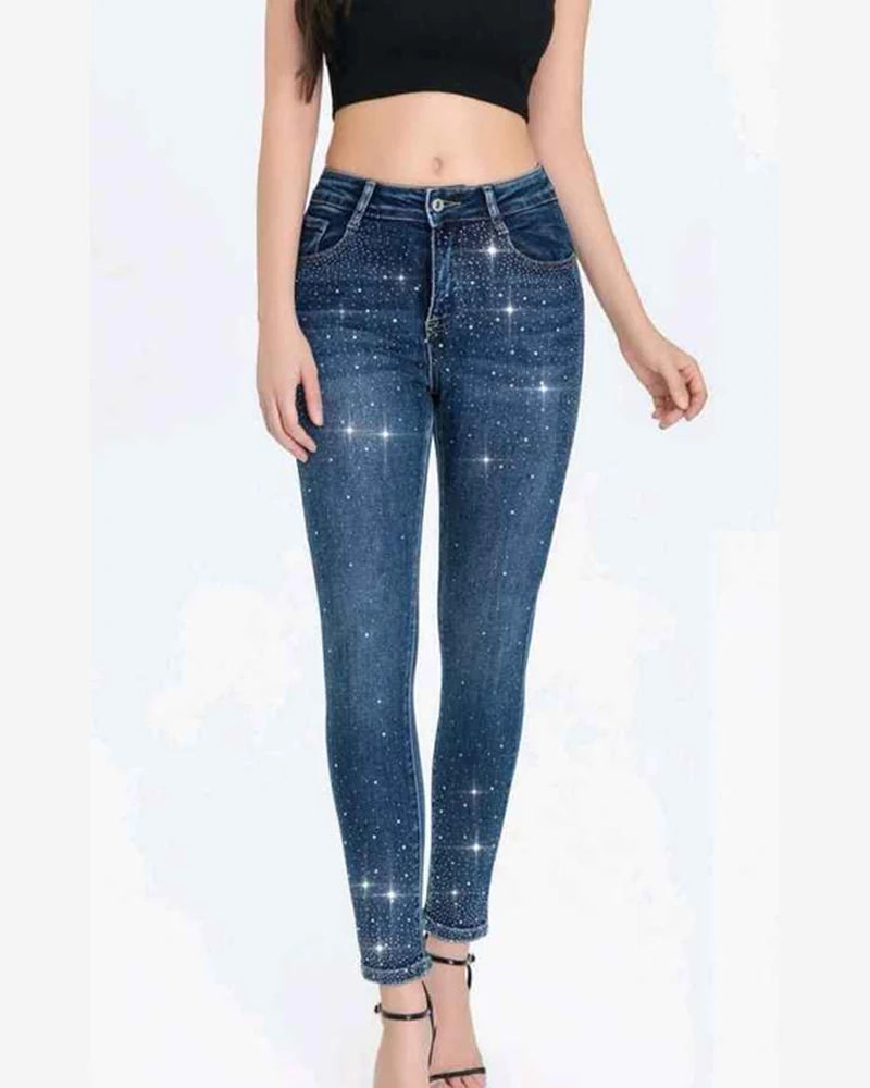Jeans taglia comoda donna Water Jeans blu all'ingrosso modello N1666 - L&Y